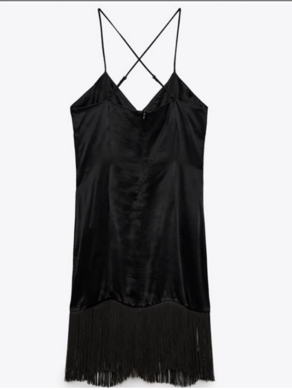 🎉New Zara Black Fringe Mini Slip Dress, NWT, versatile glam, chic party piece. - Picture 5 of 10